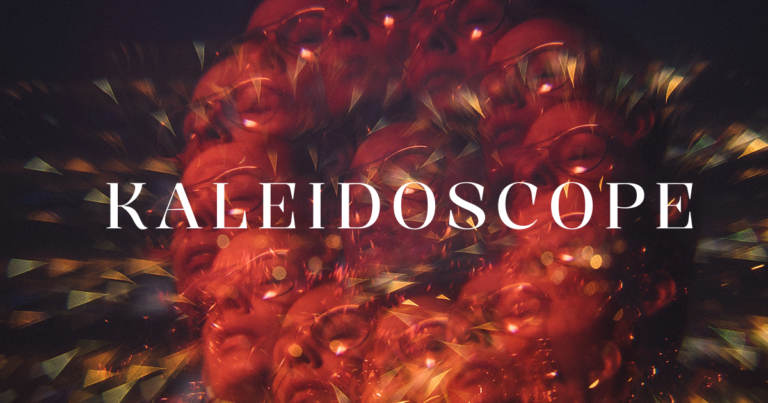 Girl taking mirror selfie with prism effect, artistic kaleidoscope filter on iPhone